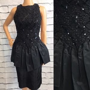 Vintage Black Open Back Peplum Cocktail Dress